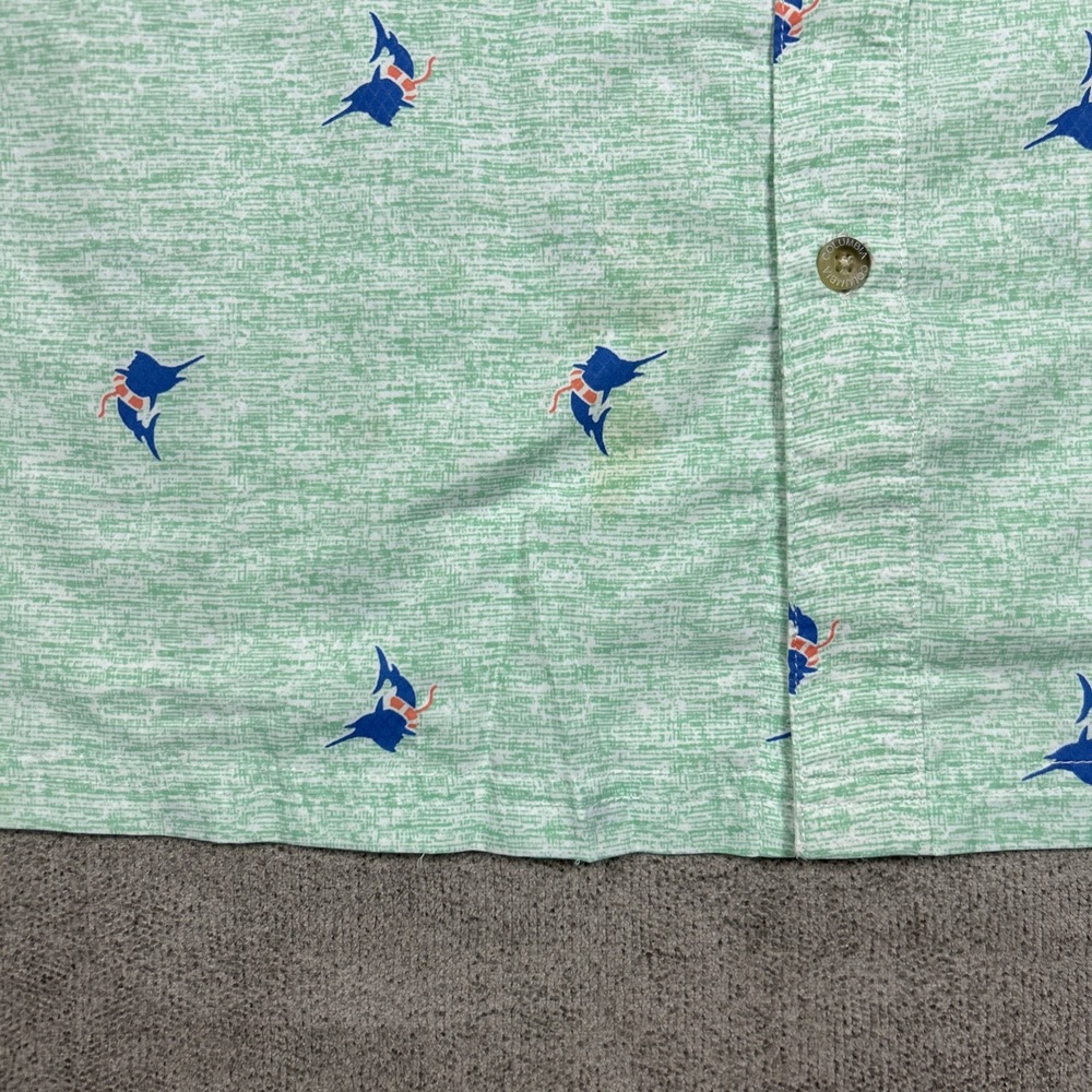 Columbia PFG Shirt Mens Medium Loop Collar Vented Fishing AOP Graphic Green - Picture 3 of 10